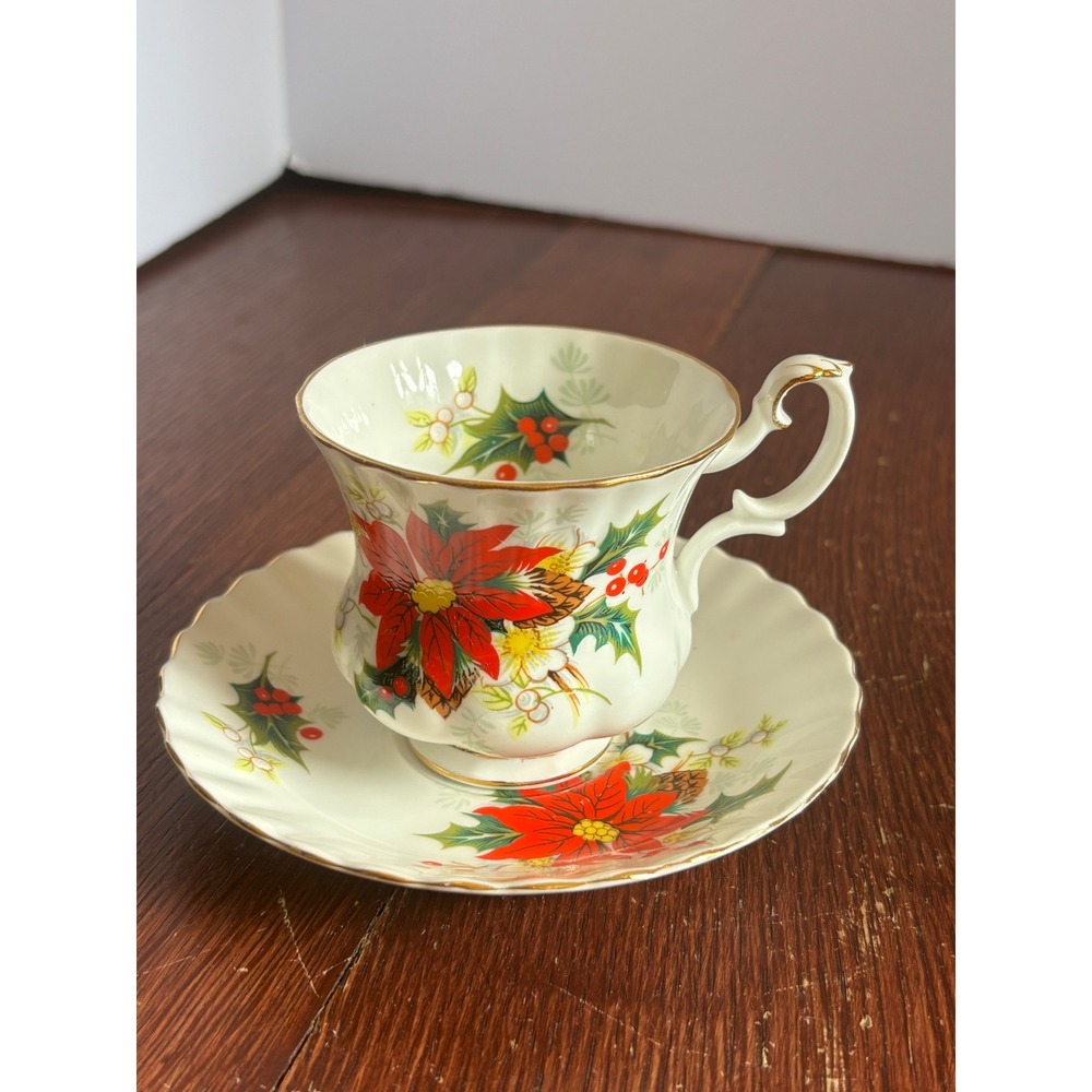 Royal Albert Yuletide Poinsettia Tea Cup and Saucer Set Bone China England